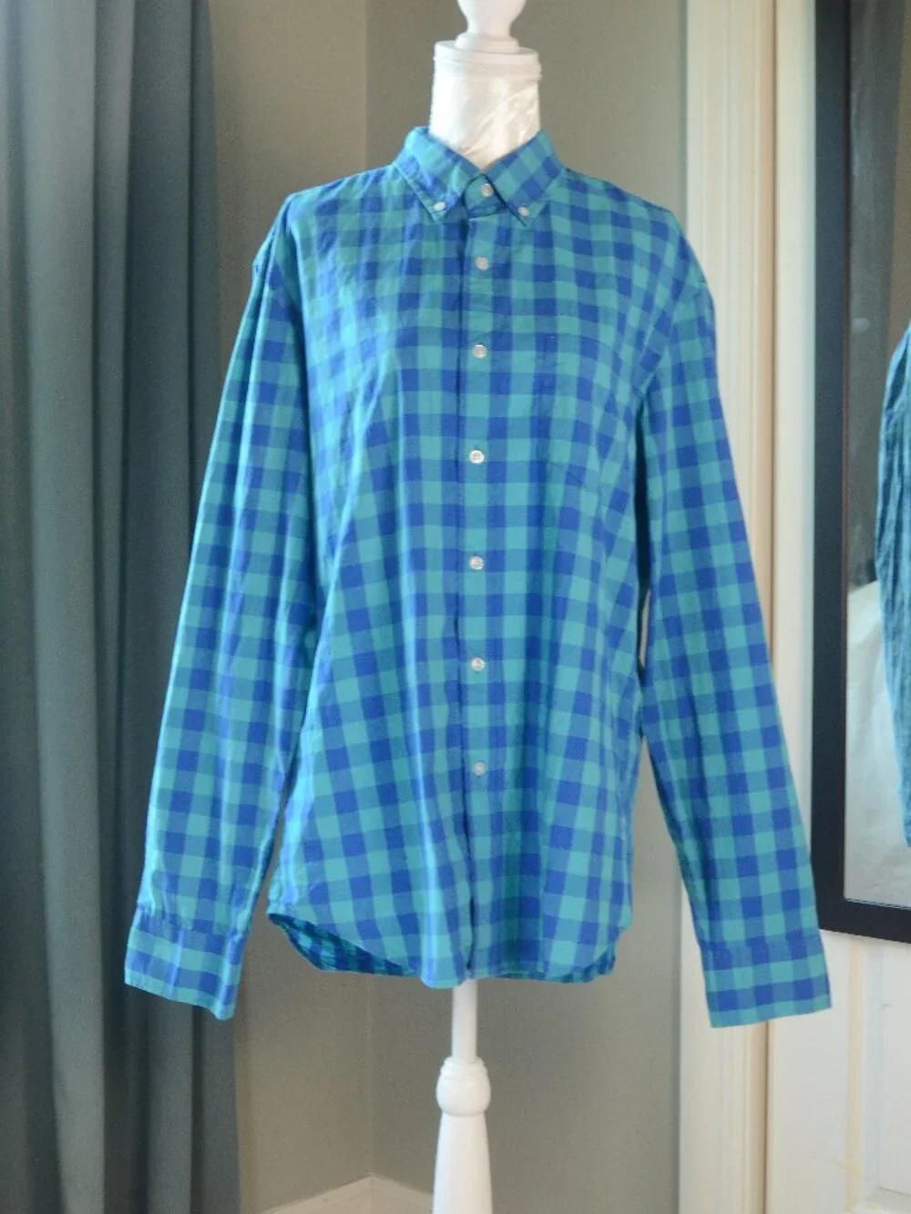 J.Crew Flex Washed Slim Blue Buffalo Plaid Button Down Shirt Men's Large Cotton